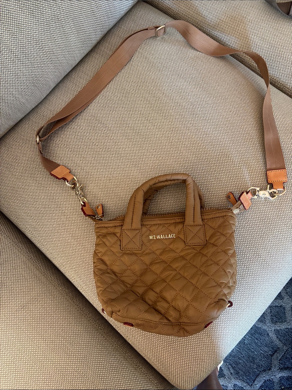 MZ Wallace Quilted Mini Tote in Taupe Brown with Gold Hardware